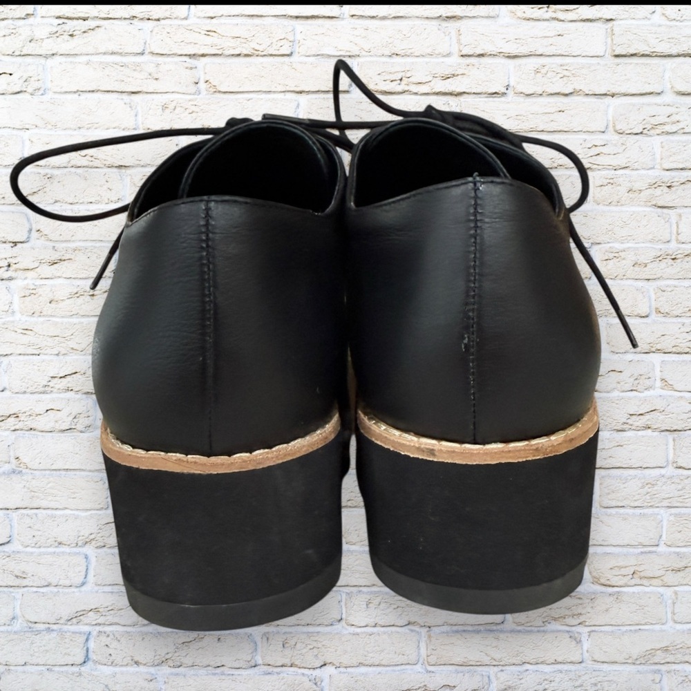 Like New Eileen Fisher Eddy Derby Black Leather Wedge Loafer Oxfords - Size 9 - Picture 4 of 7